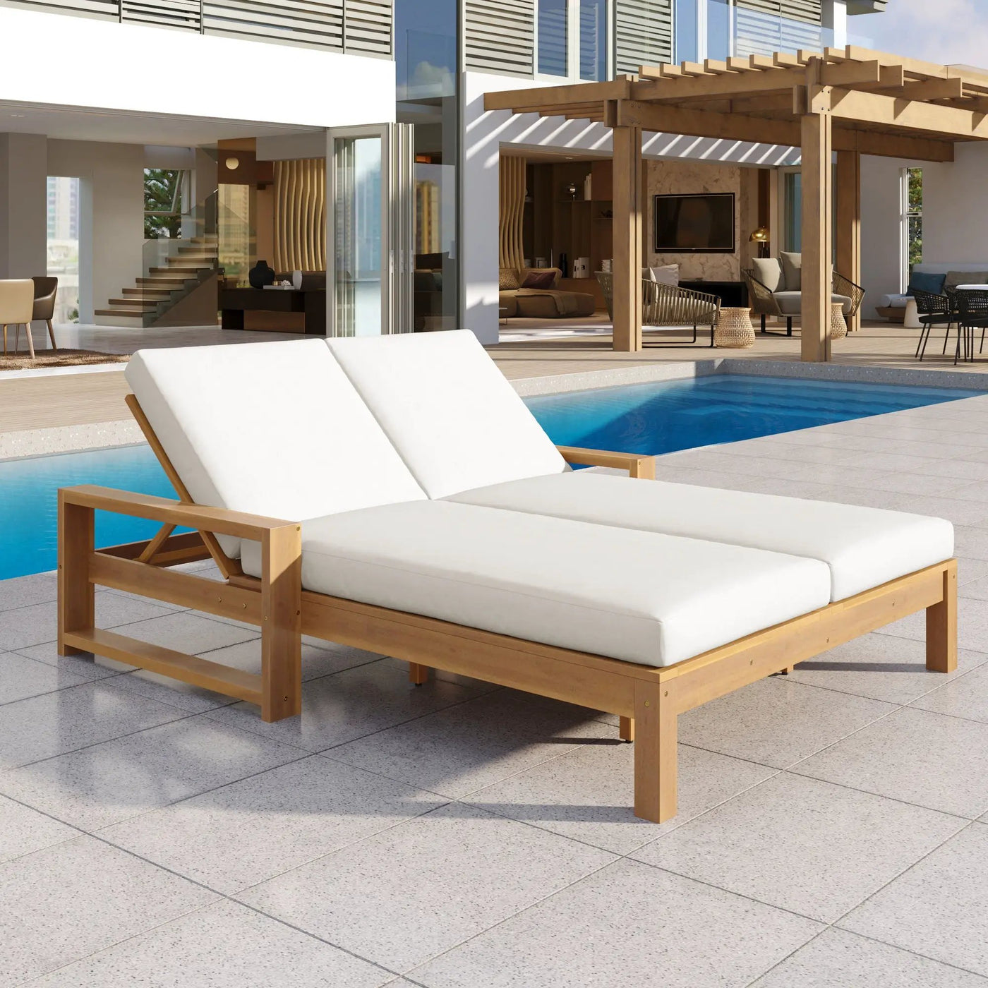 Outdoor Double Lounge Chair With 5 Position Adjustable Backrest by Unique Piece Furniture