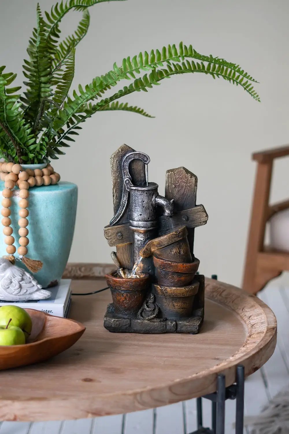Water Fountain With Antique Water Pump Design And LED Light - Brown / Gray by HouseOfZazla