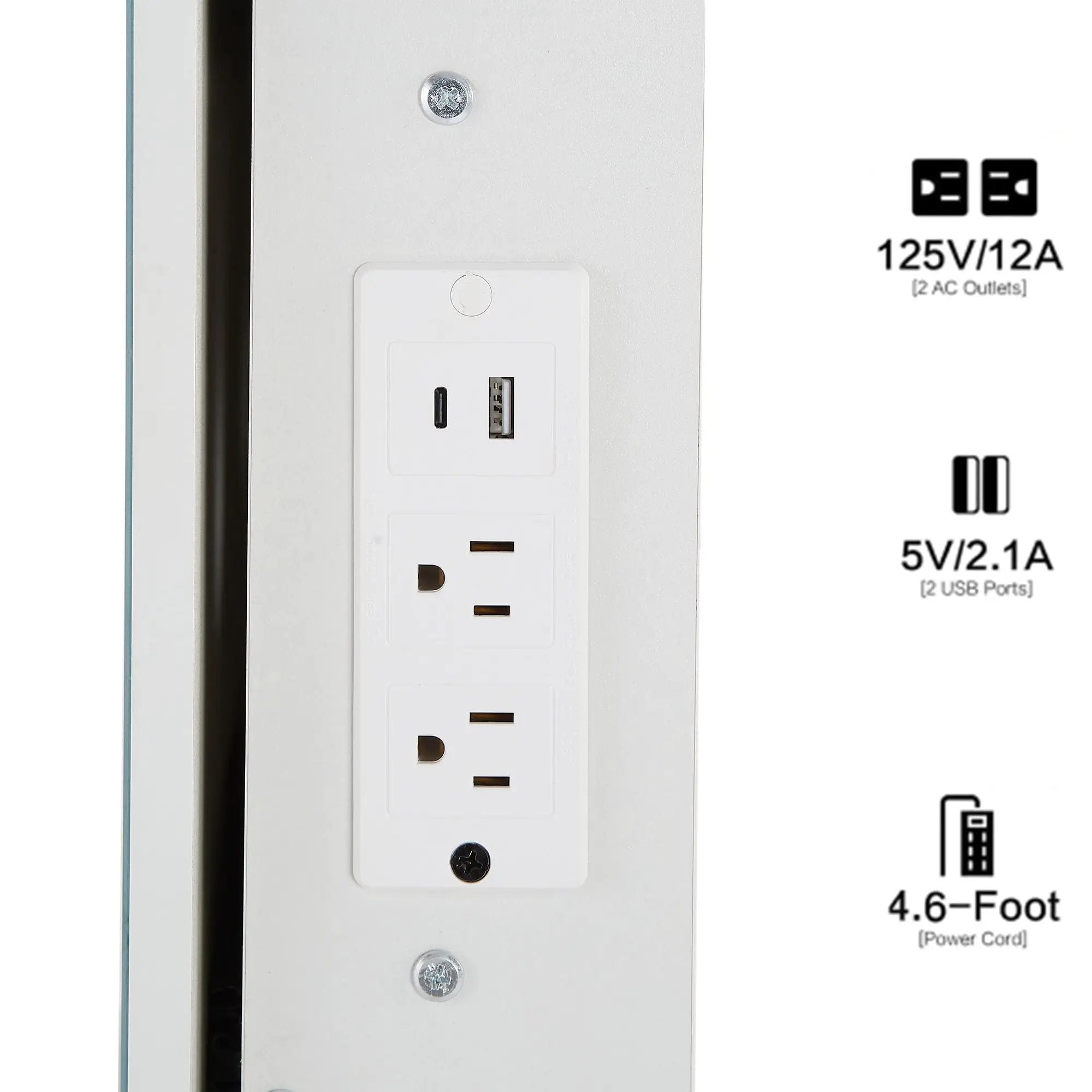 Cabinet Vanity Table & Cushioned Stool, USB Power Station, Hair Dryer Bracket - White by HouseOfZazla
