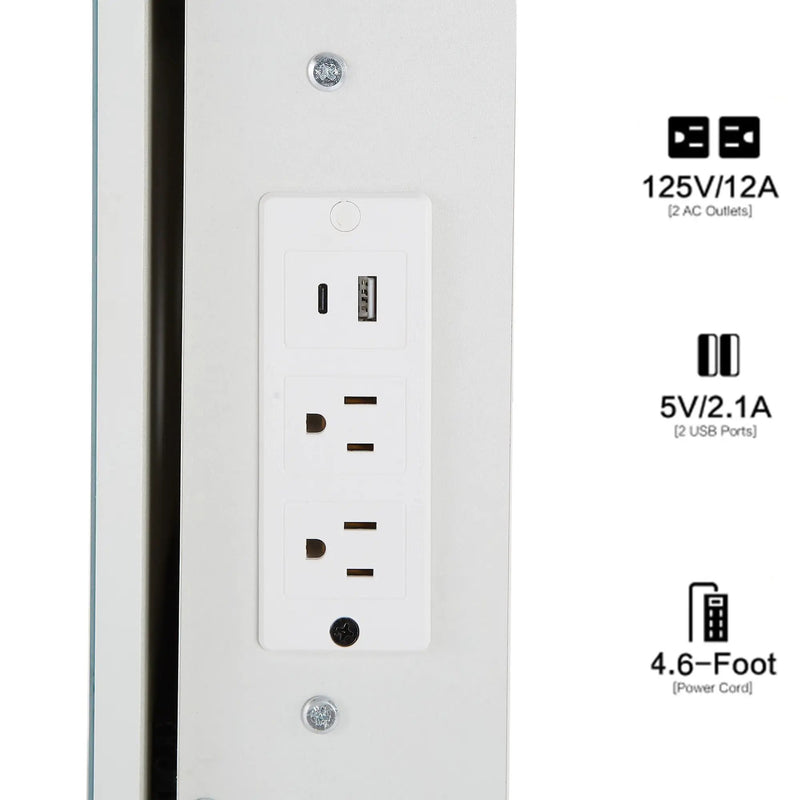 Cabinet Vanity Table & Cushioned Stool, USB Power Station, Hair Dryer Bracket - White by HouseOfZazla