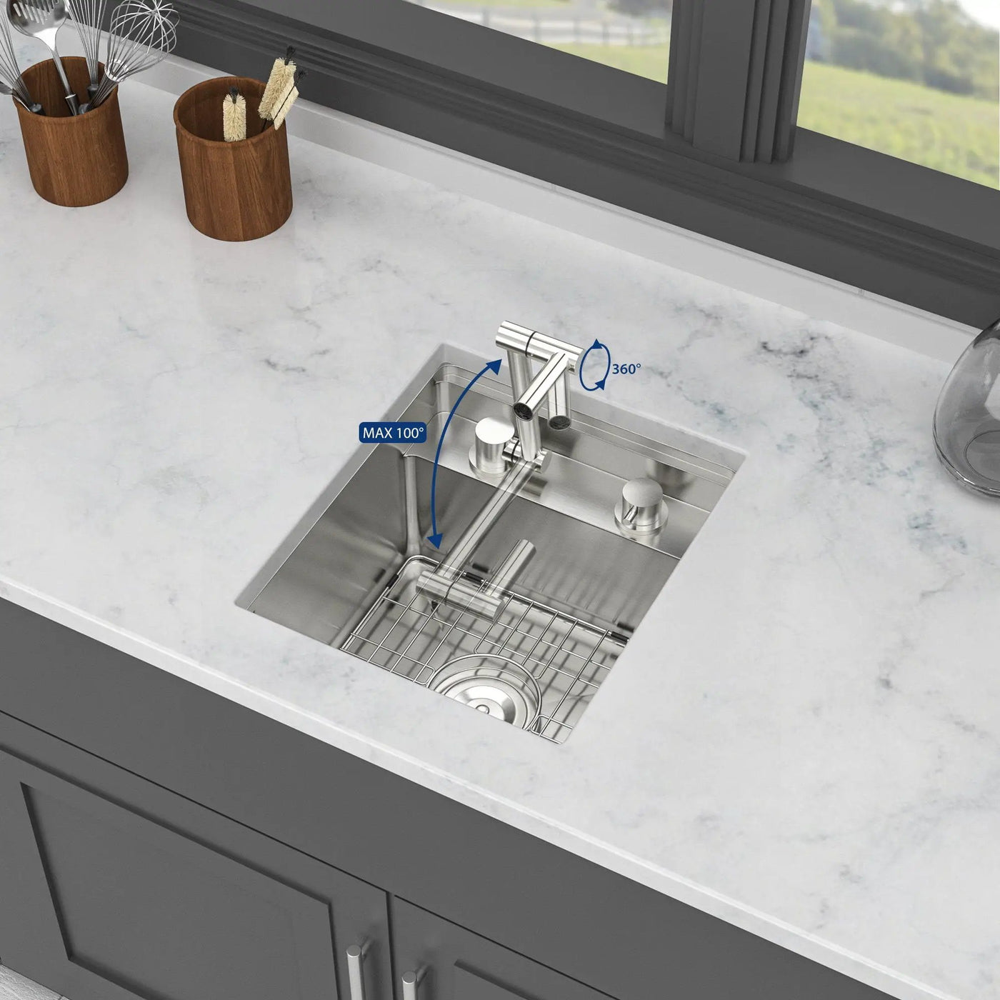 Modern Undermount Bar Sink With Folding Faucet by HouseOfZazla