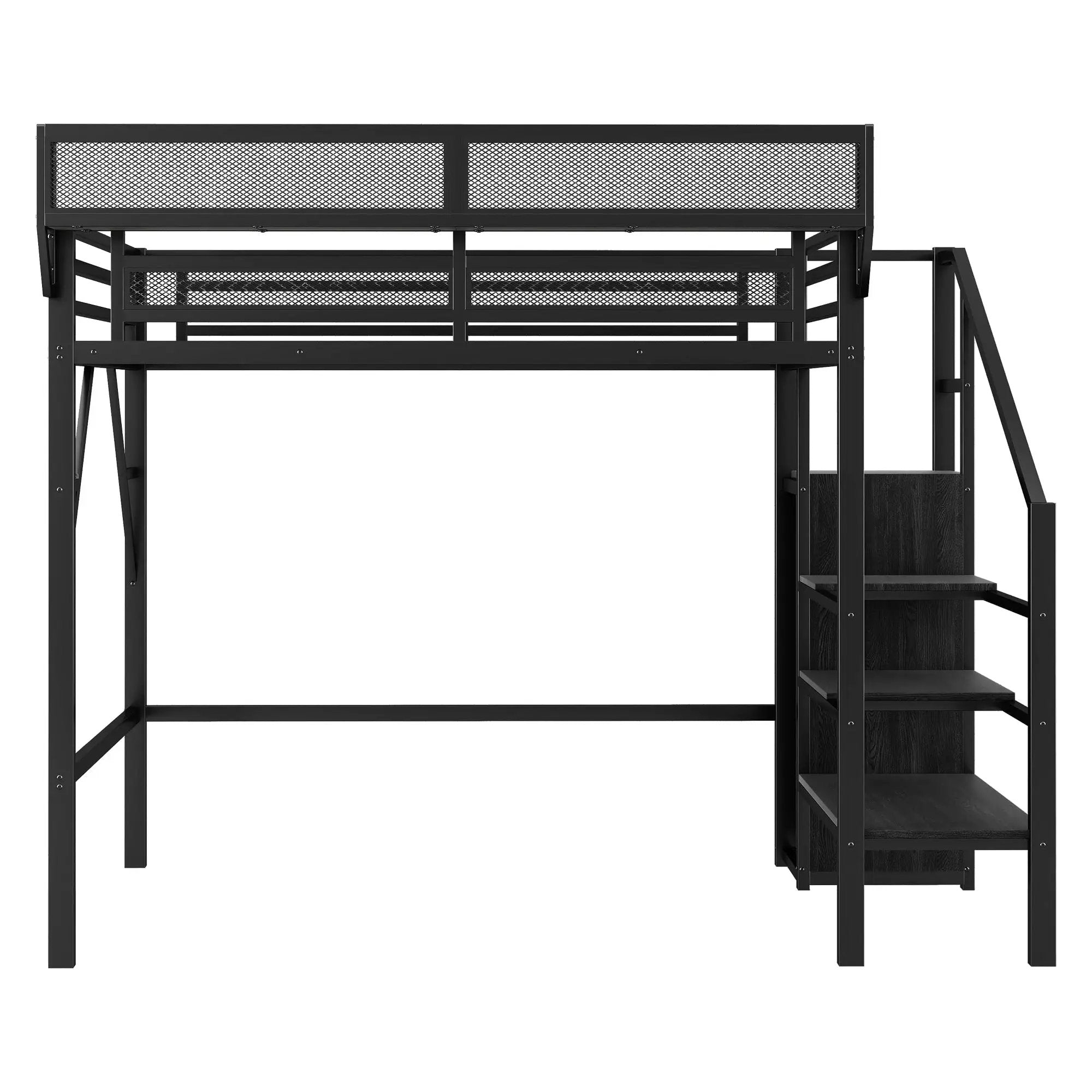 Twin Size Loft Bed with Stairs, Metal Full Loft Bed with Storage Shelves by HouseOfZazla