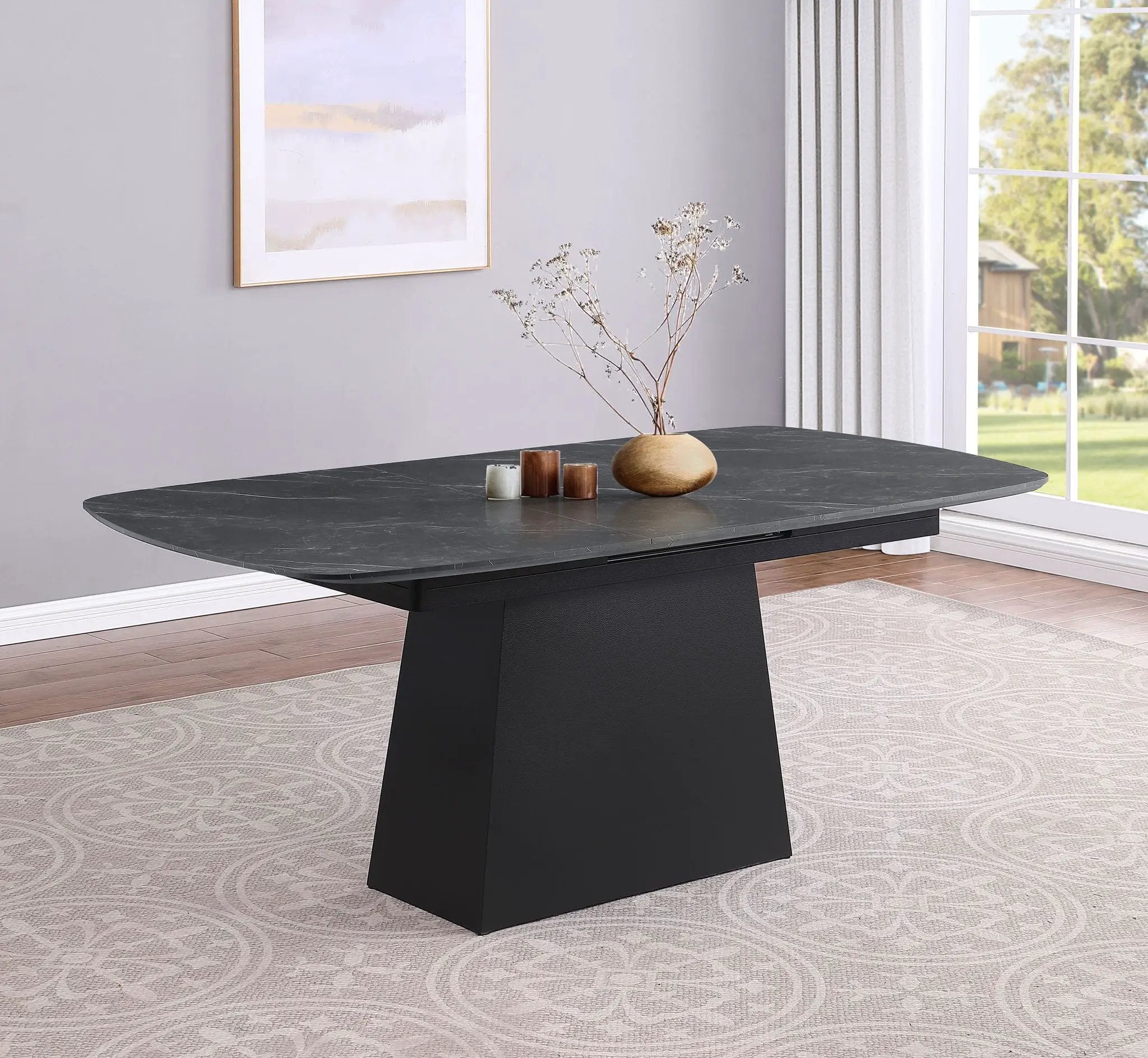 Potero 73-inch Faux Marble Extension Leaf Dining Table Black by Unique Piece Furniture