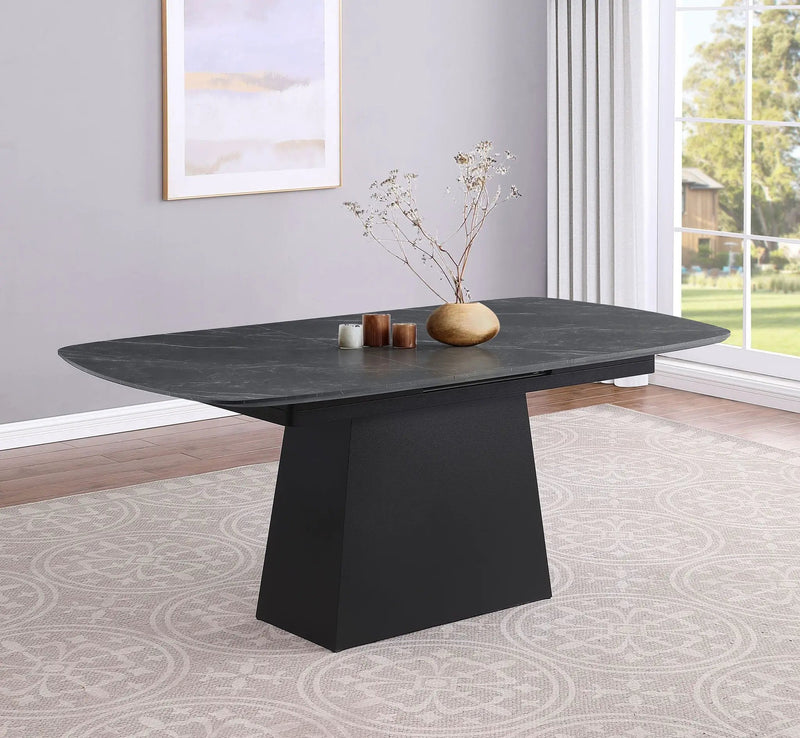 Potero 73-inch Faux Marble Extension Leaf Dining Table Black by Unique Piece Furniture