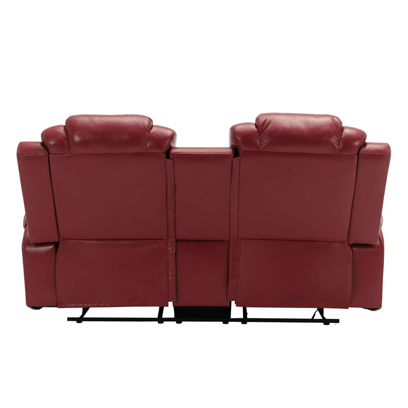 Home Theater Seating Manual Recliner Loveseat With Hide-Away Storage, Cup Holders And Led Light Strip For Living Room by HouseOfZazla