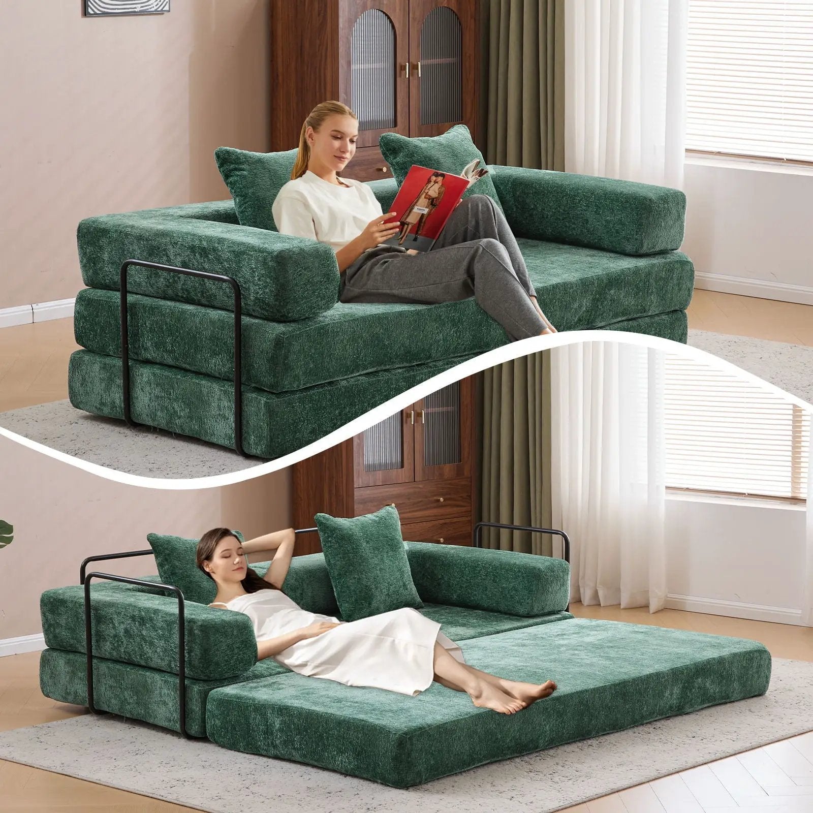 Convertible Floor Sofa Bed With Pillow Back Support Armrest by Unique Piece Furniture