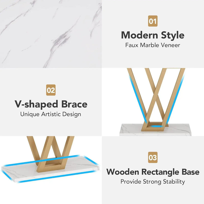 Console Table With Top With V Leg Frame For Hallway, Living Room - White / Gold by HouseOfZazla
