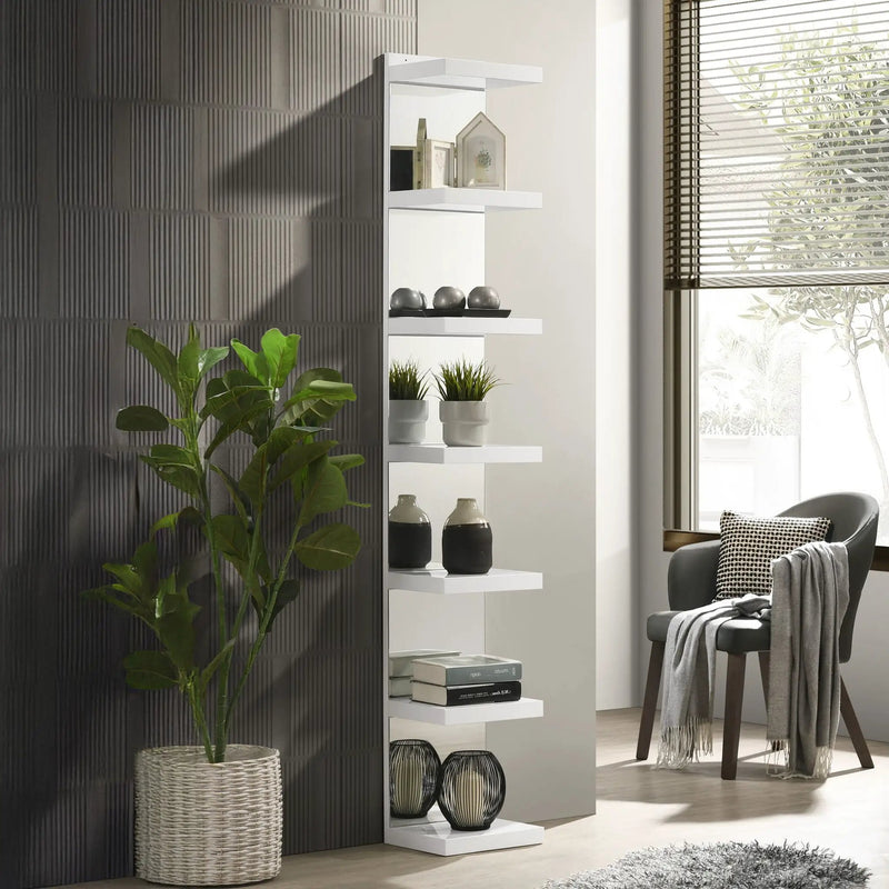 Glam Open Shelving Rack With Mirrored Back For Living Room - Cream / White by Unique Piece Furniture
