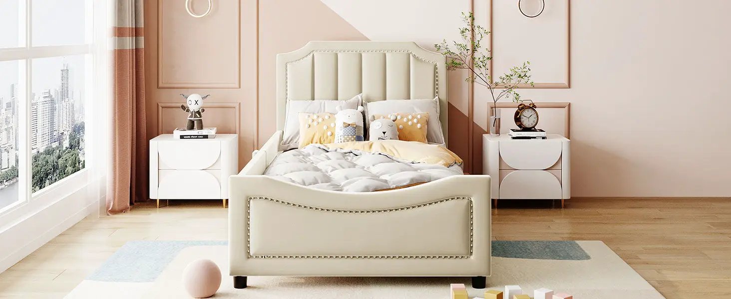 Upholstered Daybed With Classic Stripe Shaped Headboard by HouseOfZazla