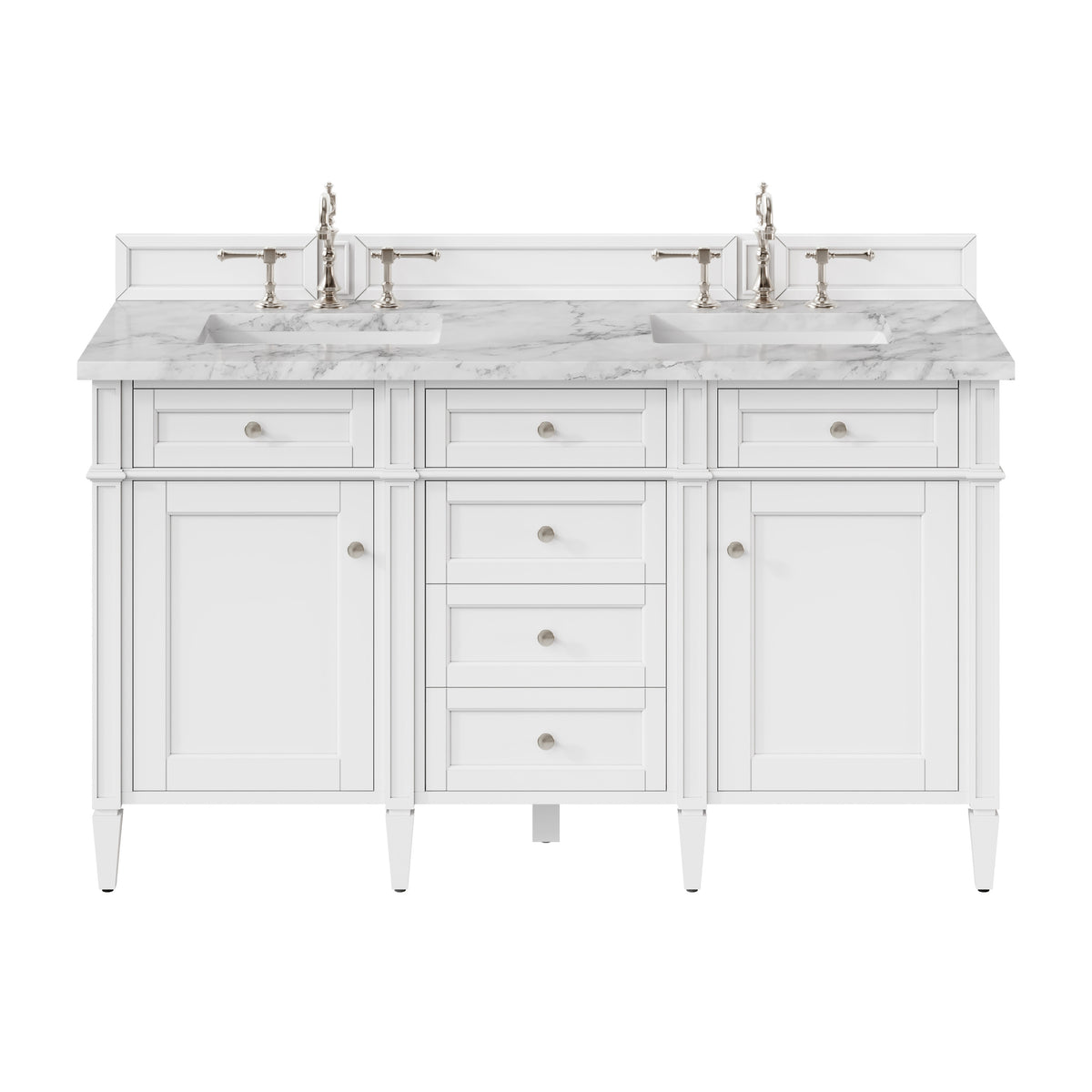 James Martin Brittany 60" Double Bathroom Vanity, Bright White with Carrara White countertop