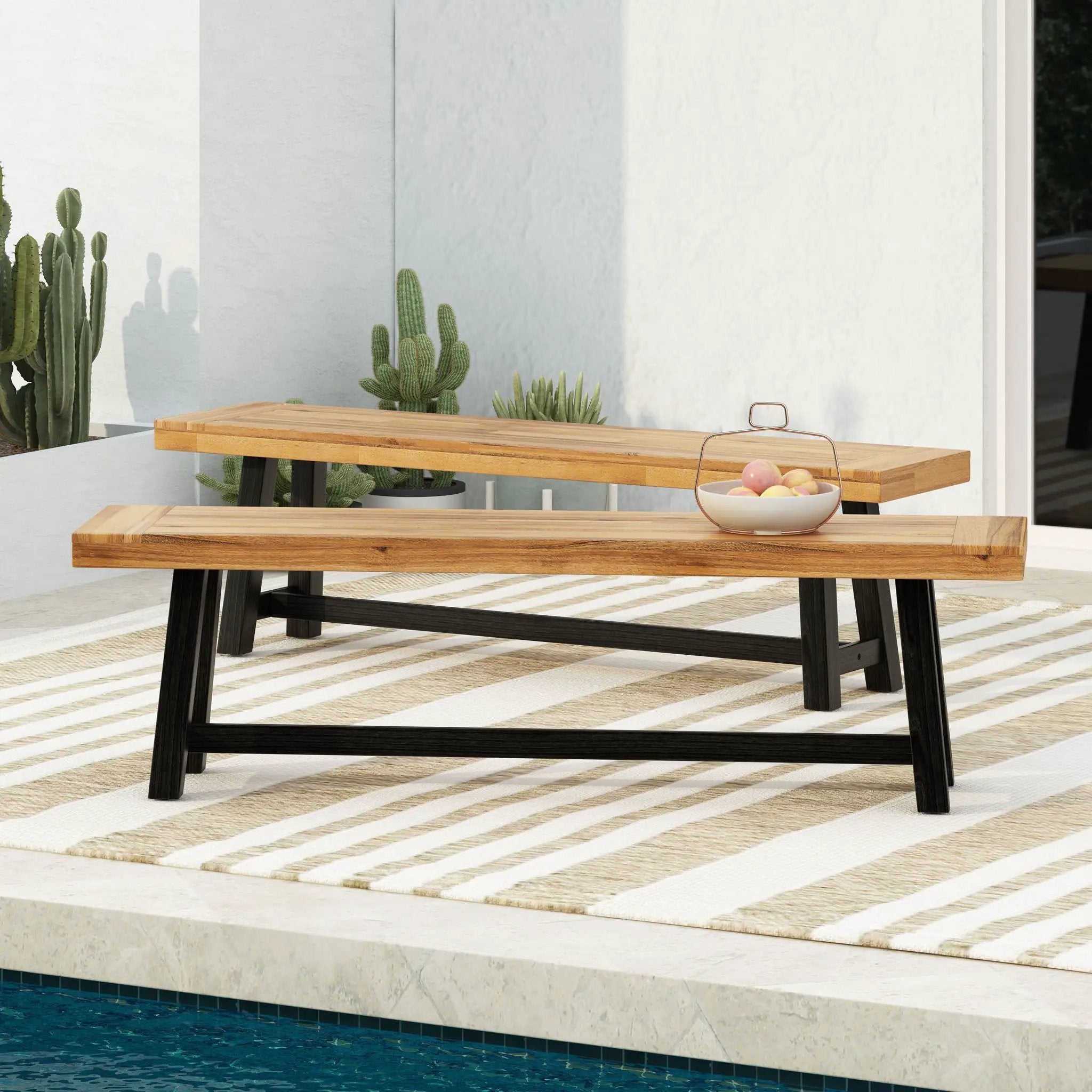Cloud Outdoor Bench With Acacia Wood Frame And Slat Panel Design by HouseOfZazla