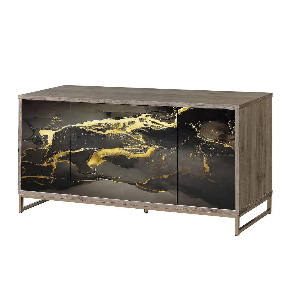 Payo - Console Cabinet - Black Marble Print Oak & Champagne by Unique Piece Furniture