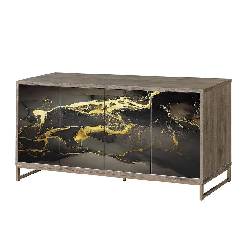 Payo - Console Cabinet - Black Marble Print Oak & Champagne by Unique Piece Furniture