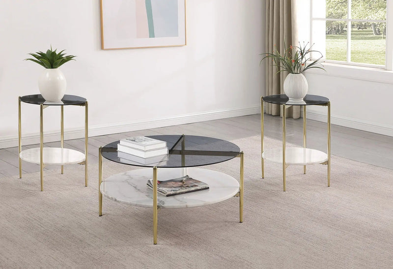 Jonelle 3-piece Round Coffee and End Table Set Gold by Unique Piece Furniture