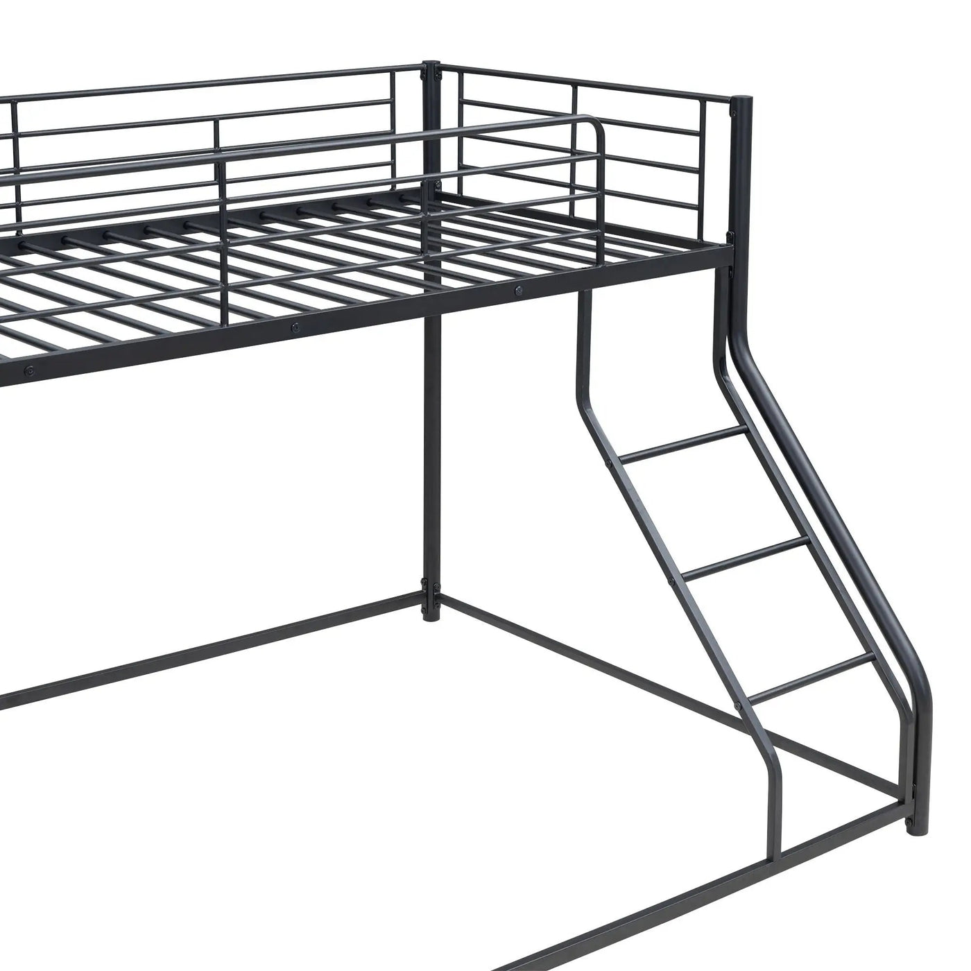 Metal Floor Bunk Bed With Sloped Ladder, Space Saving Design by HouseOfZazla
