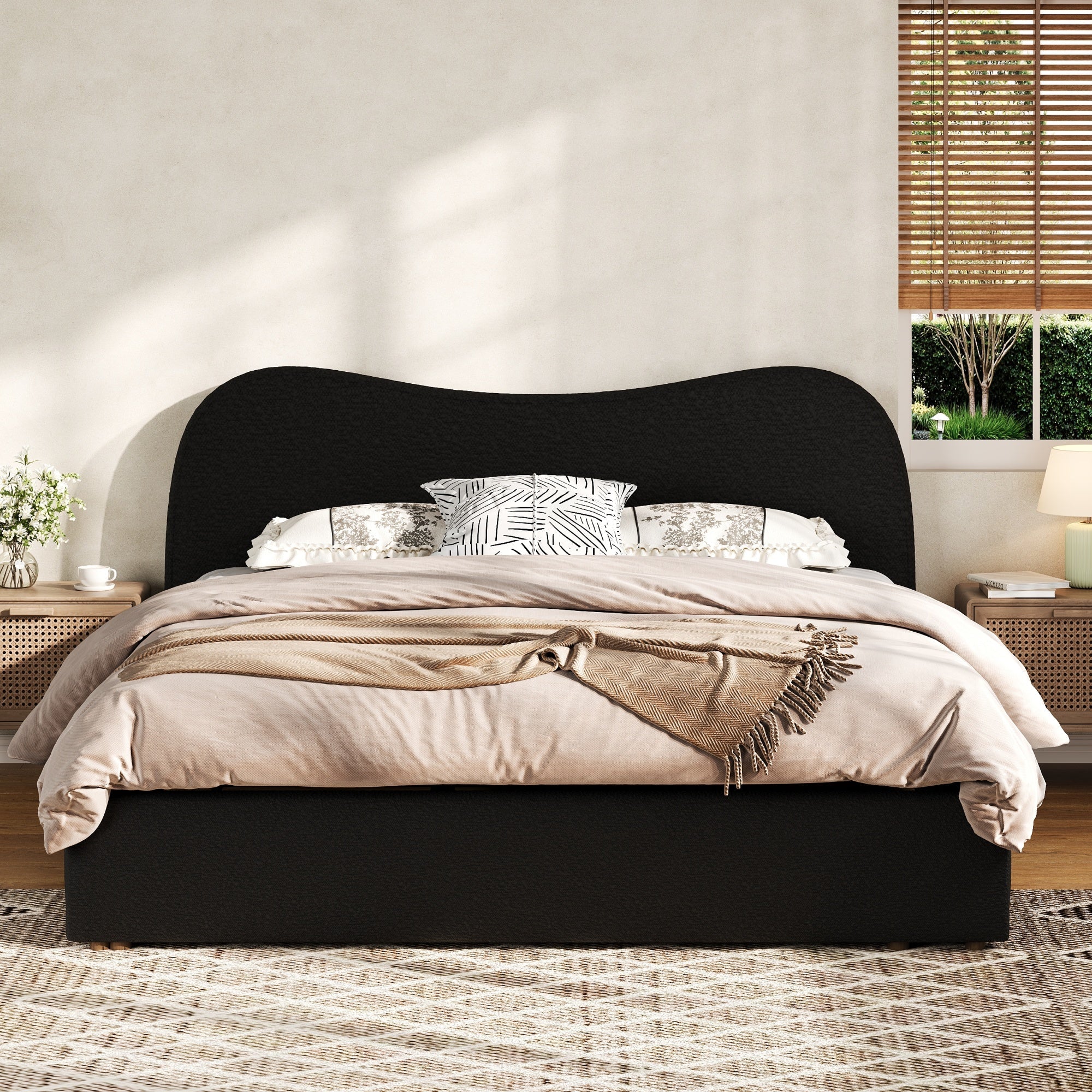 Queen Size Upholstered Platform Bed with Wooden Slats by HouseOfZazla