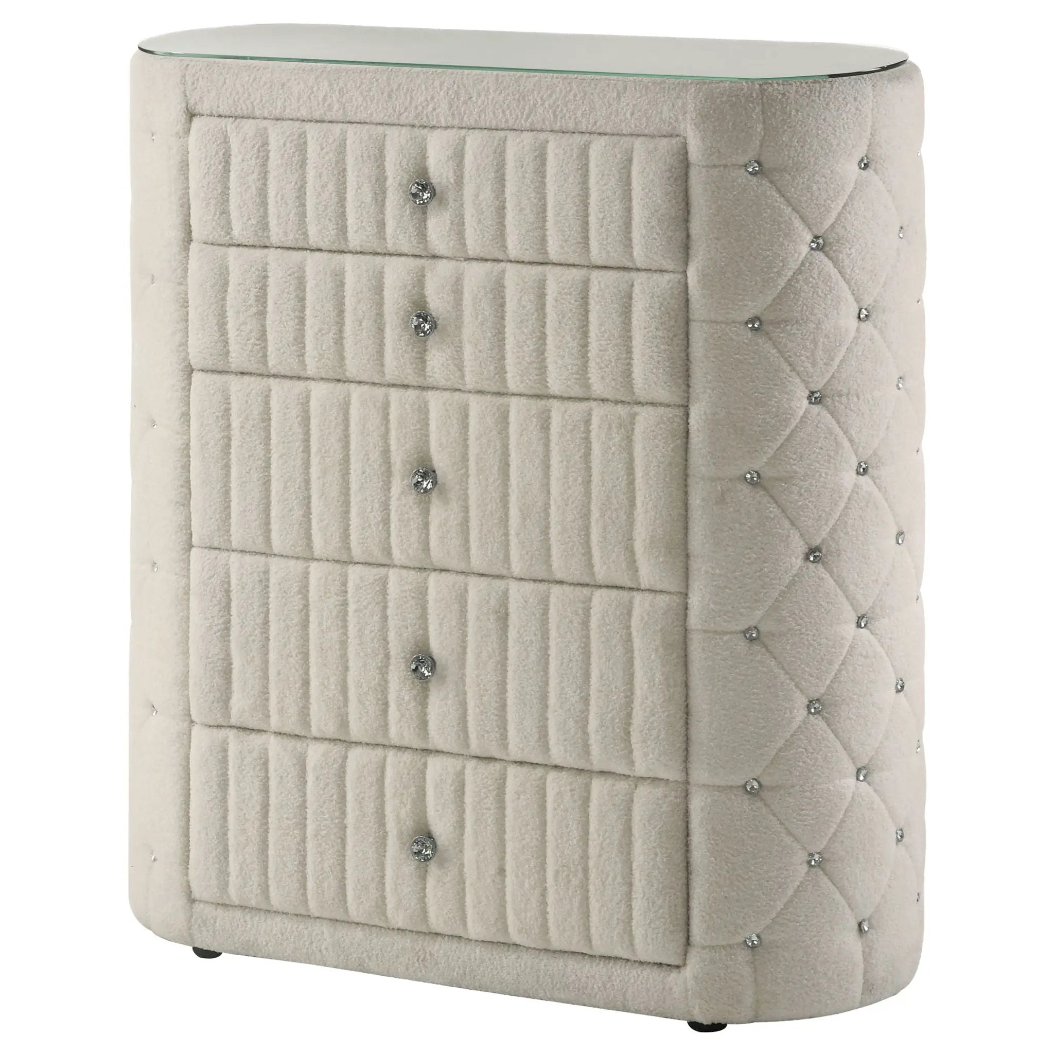 Sonya 5-drawer Upholstered Bedroom Chest of Drawers Ivory by Unique Piece Furniture