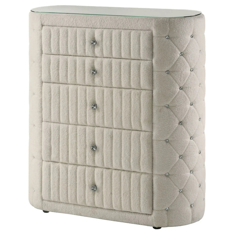 Sonya 5-drawer Upholstered Bedroom Chest of Drawers Ivory by Unique Piece Furniture