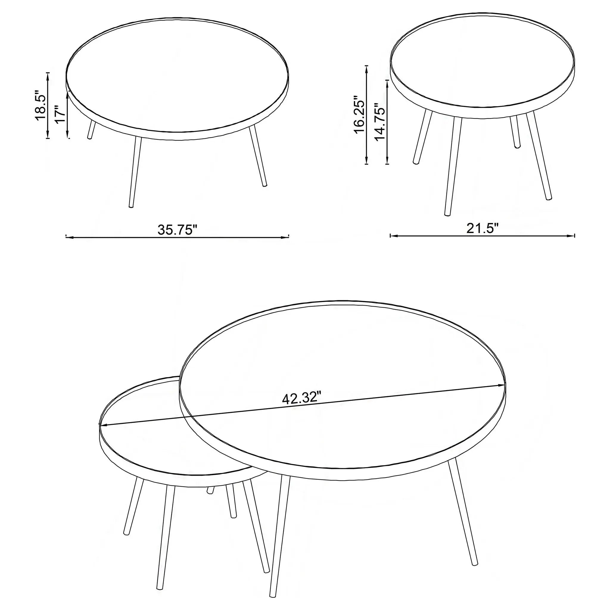Kaelyn 2-piece Round Mirror Top Nesting Coffee Table Gold by Unique Piece Furniture