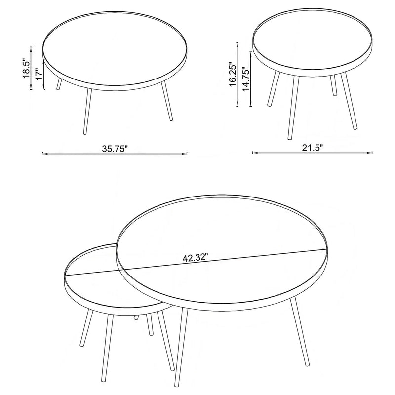 Kaelyn 2-piece Round Mirror Top Nesting Coffee Table Gold by Unique Piece Furniture
