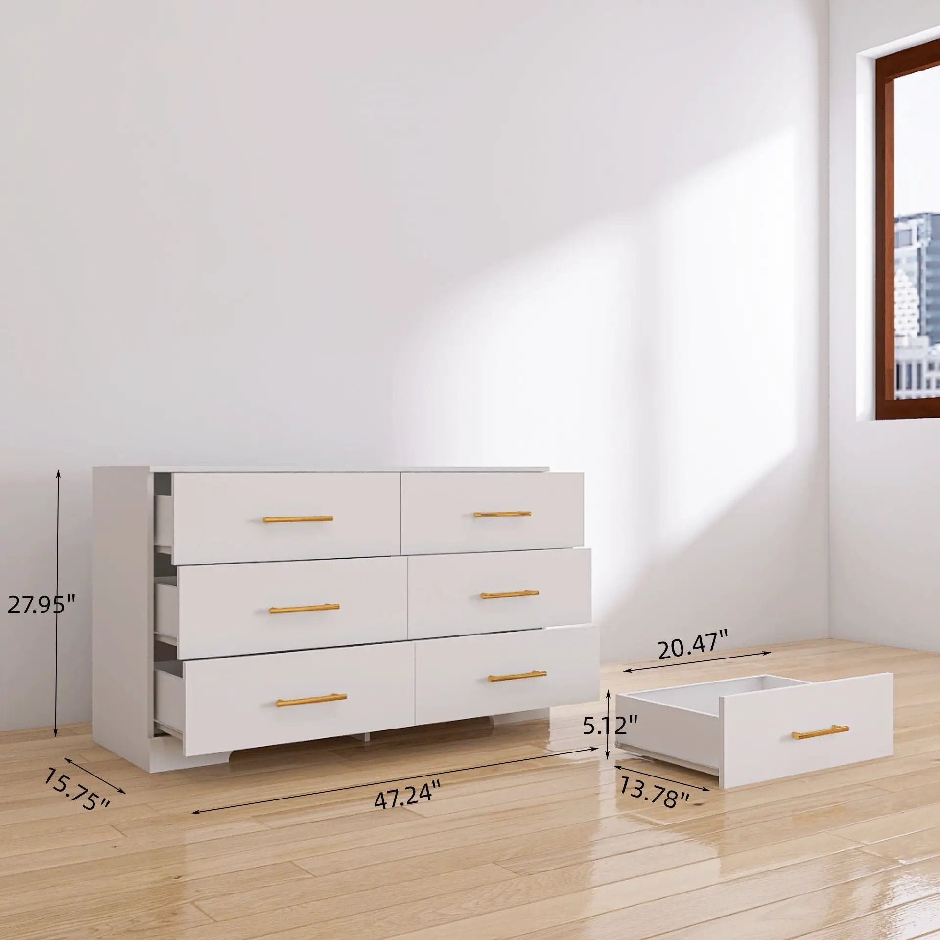 Large 6 Drawers Chest Of Drawer Dressers Table With Handle by HouseOfZazla