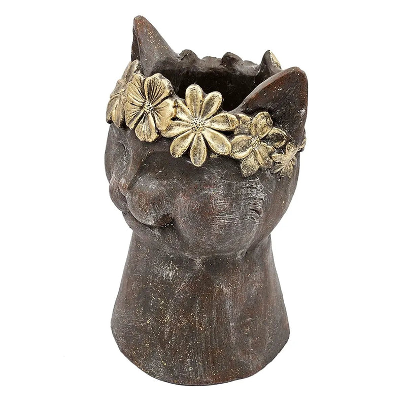 8.5x7.7x12.4" Magnesium Cat Statue Planter with Textured Finish by HouseOfZazla