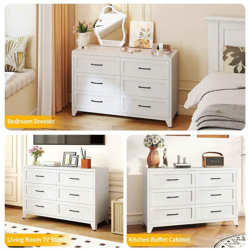 6 Drawer Dresser for Bedroom, Modern Metal Storage Chest by HouseOfZazla