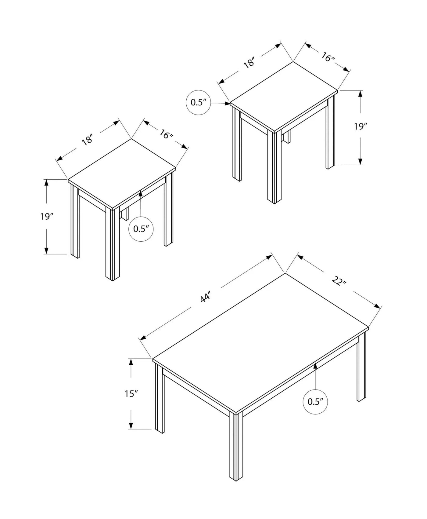 Table Set, Coffee, End, Side, Accent For Living Room Transitional (Set of 3) by HouseOfZazla