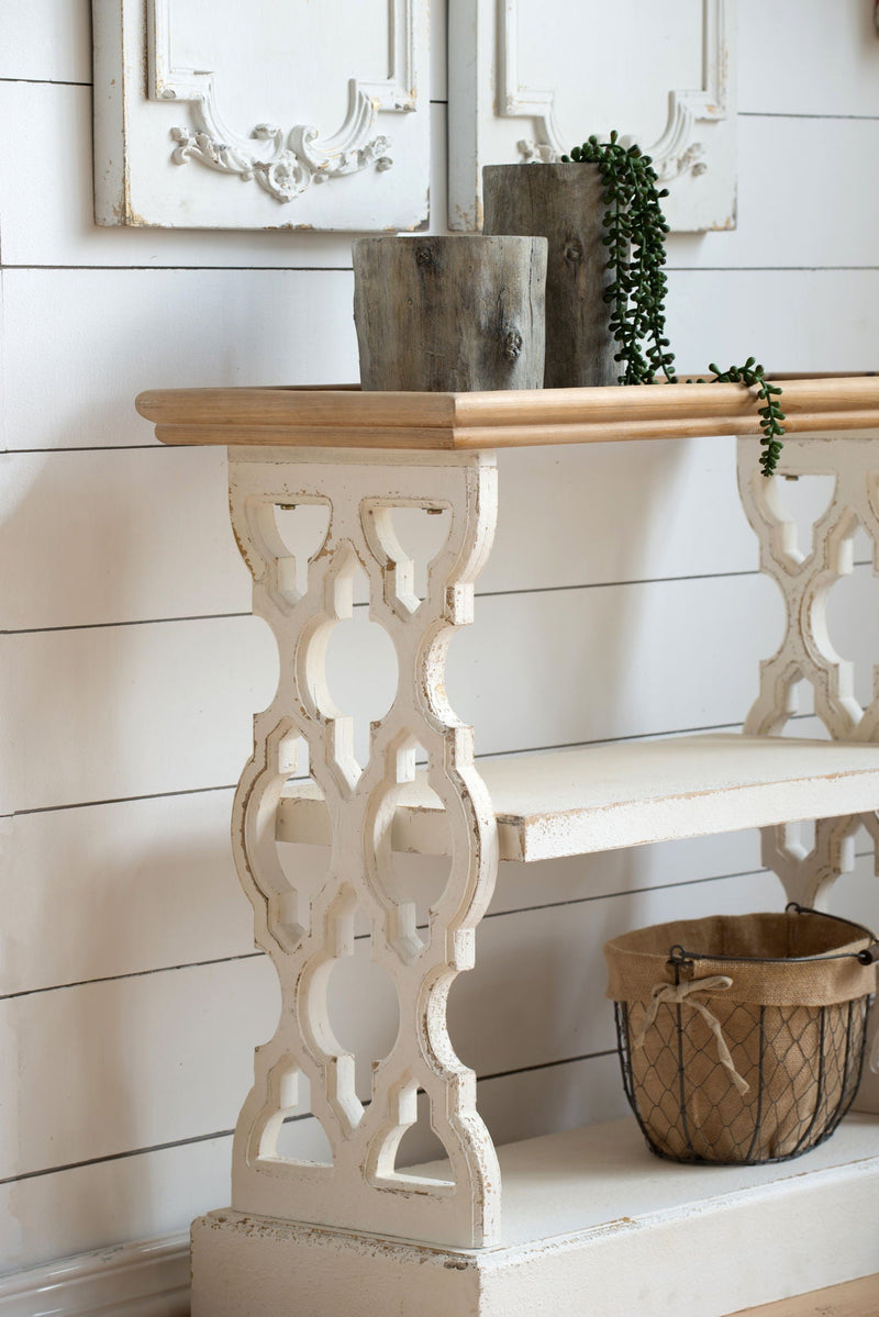 Distressed Wood Shelf Tray Console Table - Brown / Antique White, photo 7 of 9