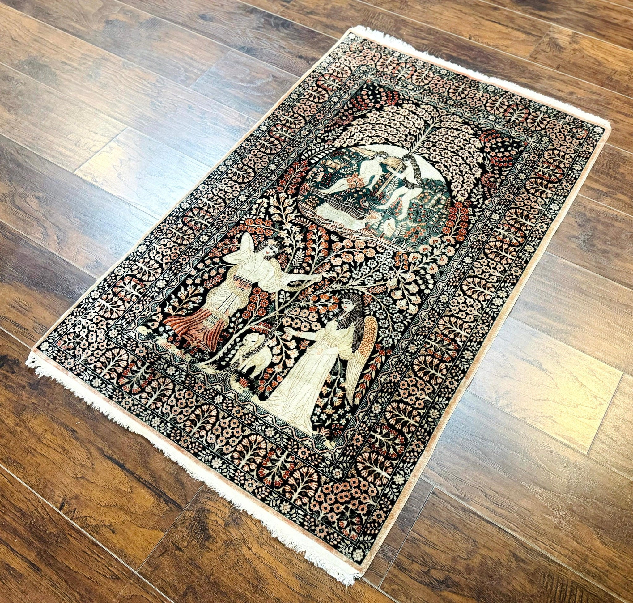 Stunning Sino Persian Pictorial Rug 2.7 x 4, Garden of Eden Adam & Eve Tree of Life Design, Extremely Fine 580 KPSI, Masterpiece by Jewel Rugs