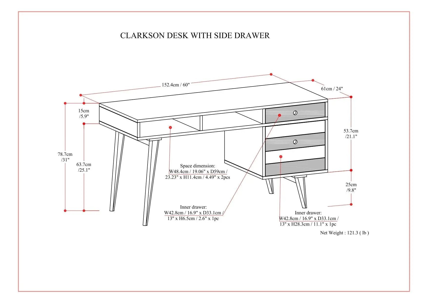 Clarkson - Desk With Side Drawers - Rustic Natural Aged Brown by HouseOfZazla