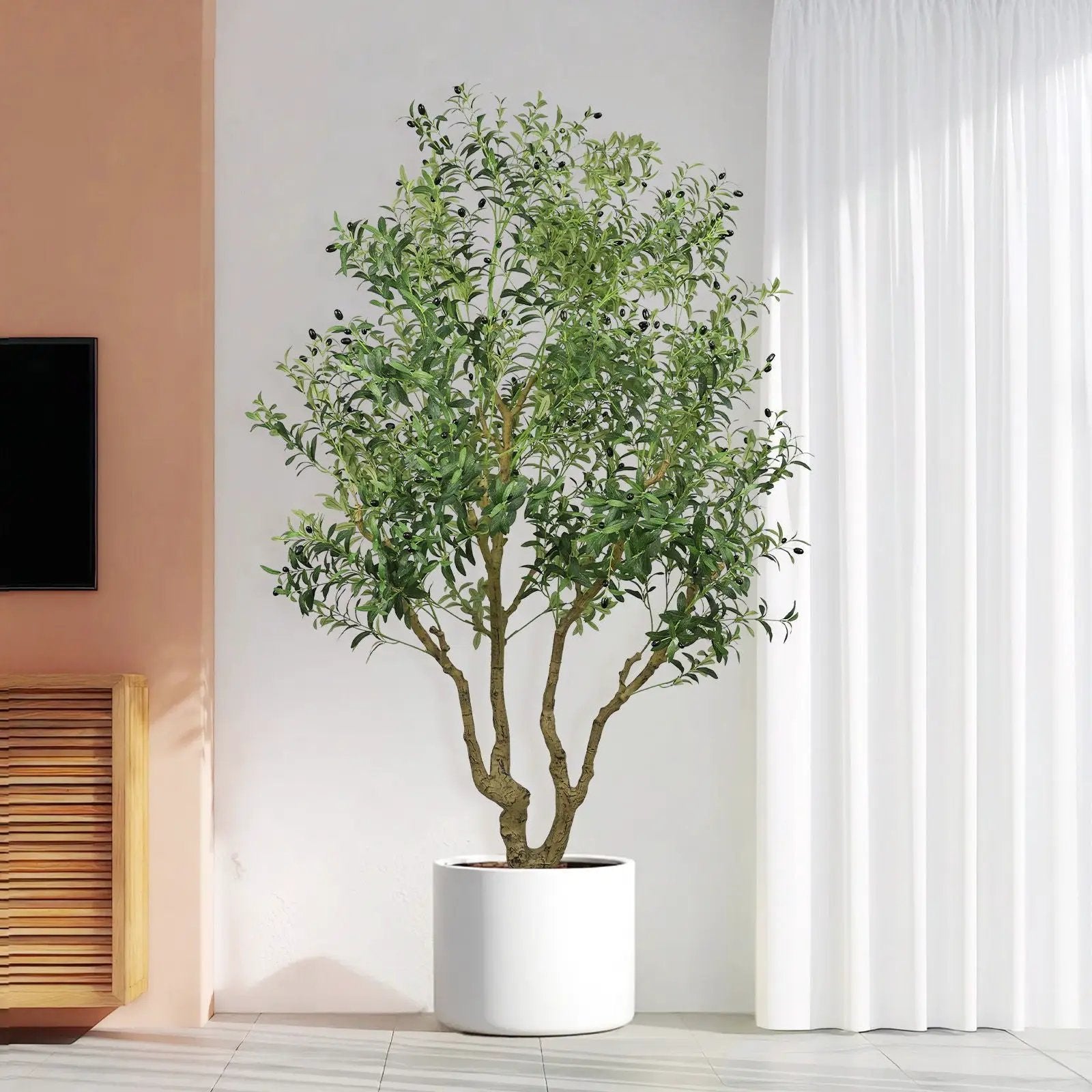 Artificial Olive Tree Large With Trunk, Indoor / Outdoor Decorative Plant For Living Room - Green by Unique Piece Furniture