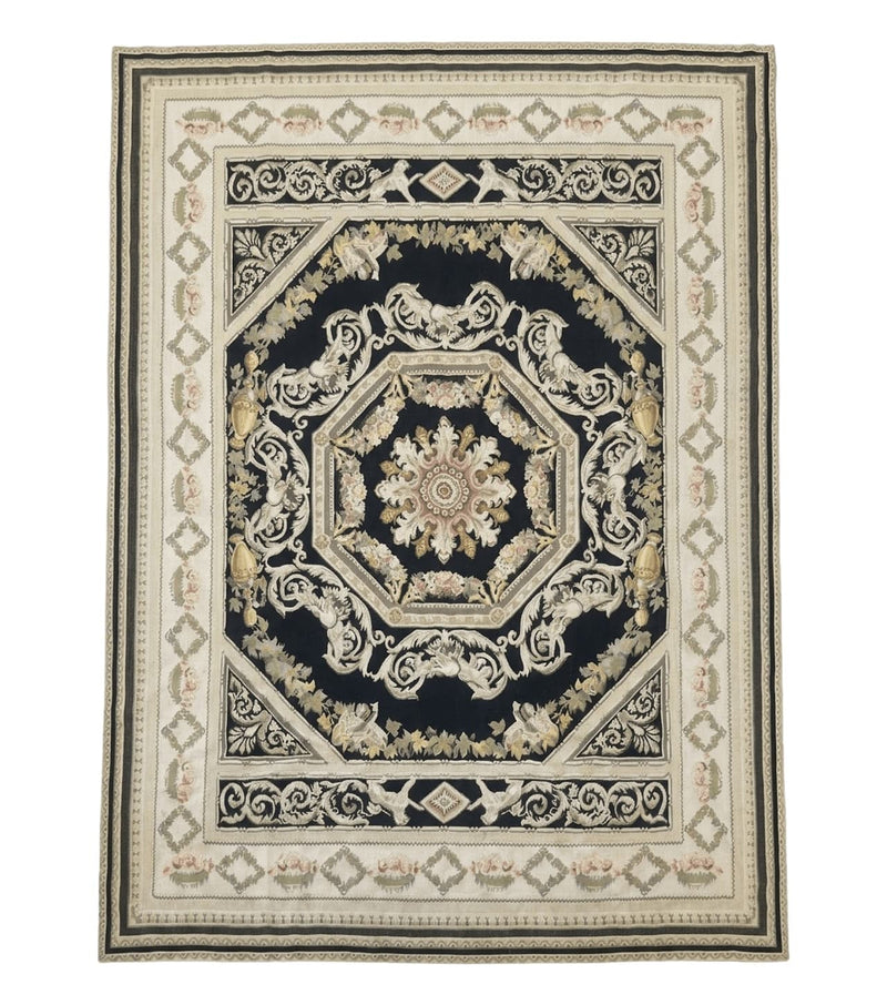 Aubusson Rug 6x8, European Design, Lion Pictorials, Black by Jewel Rugs