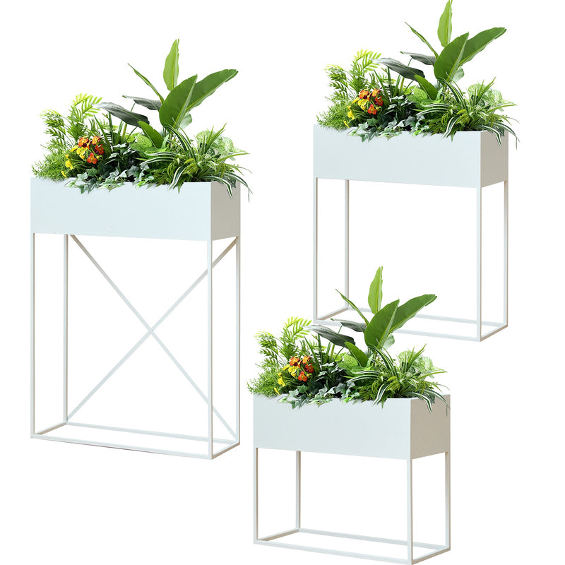 Metal Raised Garden Bed Planter Stand Set with Non-Woven Liner – White