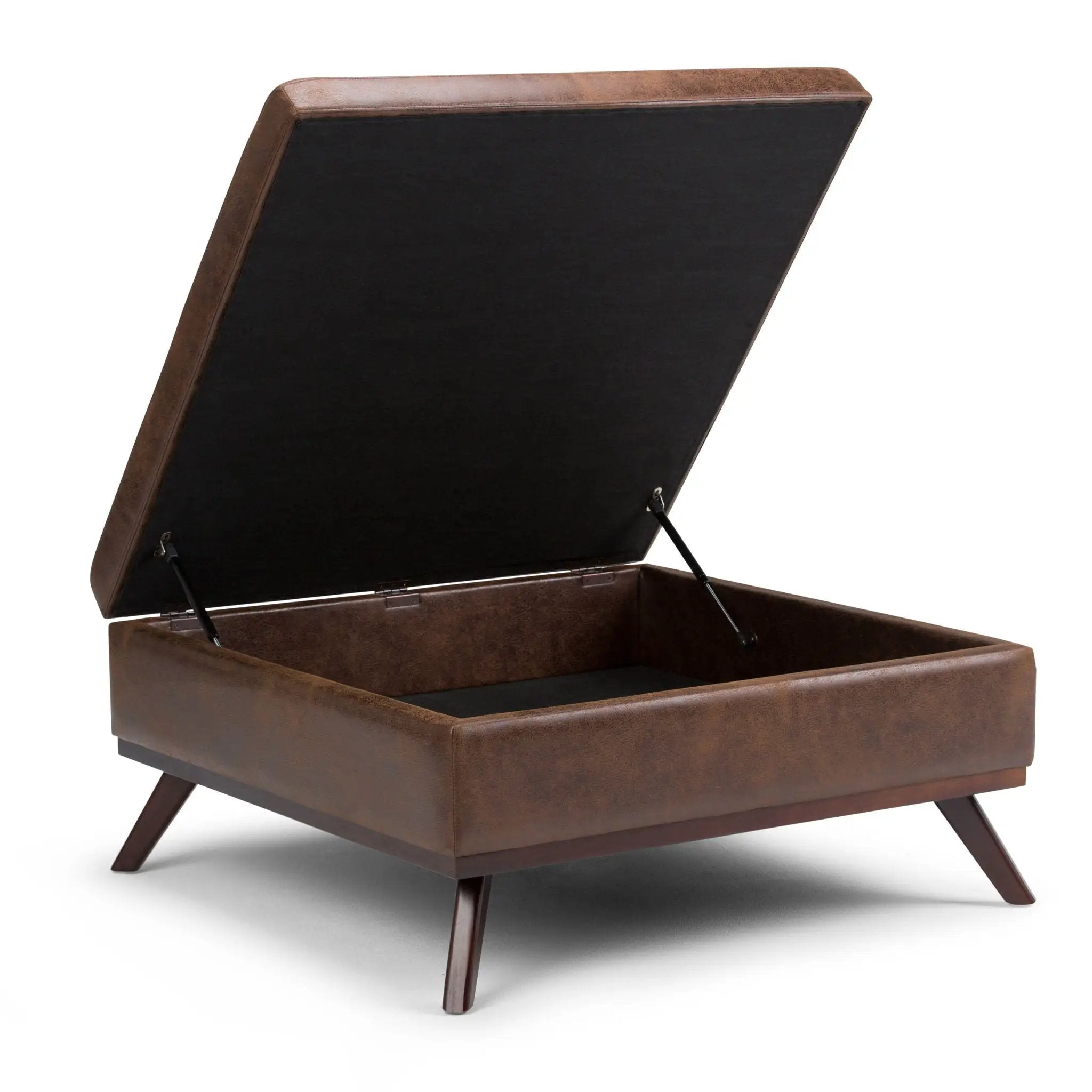 Owen - Square Coffee Table Storage Ottoman - Distressed Chestnut Brown by HouseOfZazla