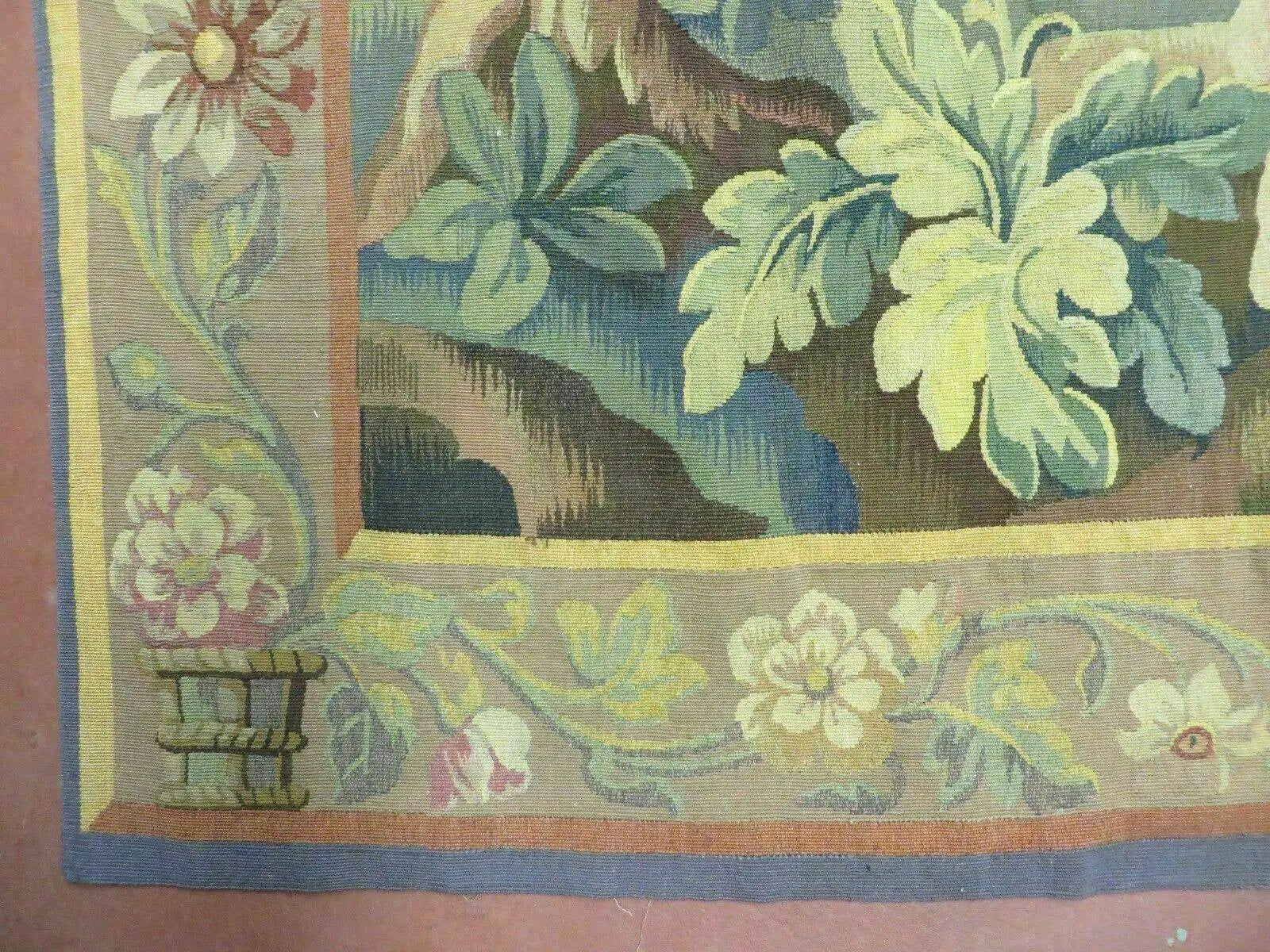 Antique French Tapestry 5x6 French Handmade Aubusson Nature One Of A Kind Rare by Jewel Rugs