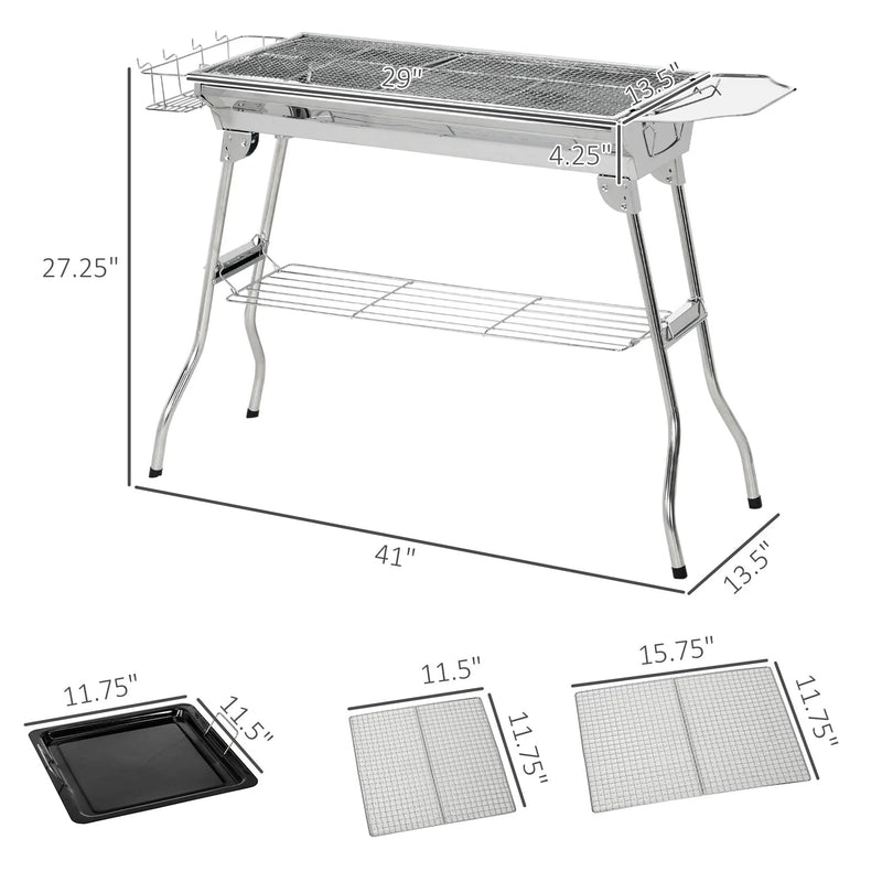 Outsunny Charcoal Grill Stainless Steel Portable Folding BBQ by HouseOfZazla