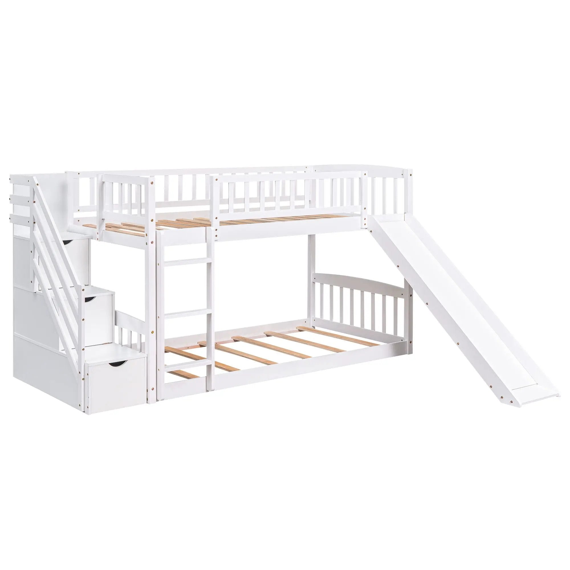 Twin Over Twin Stairway Bunk Bed With Two Drawers And Slide by HouseOfZazla