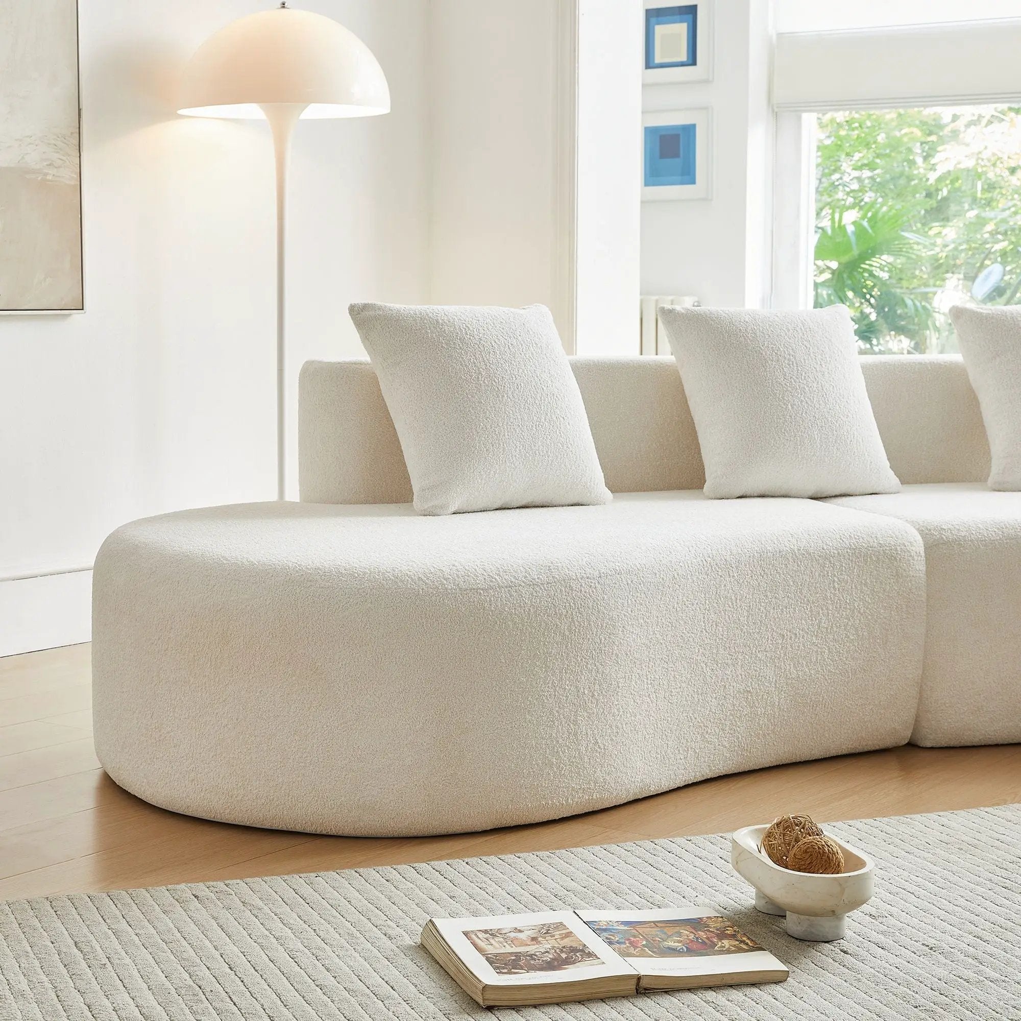 Curved Boneless Couch, Half Moon Sofa, 5 Seat Couch With High Density Foam Filled For Living Room - White by Unique Piece Furniture