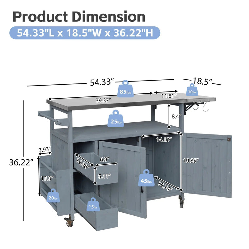 54.33" Farmhouse Rolling Outdoor Kitchen Cart by HouseOfZazla