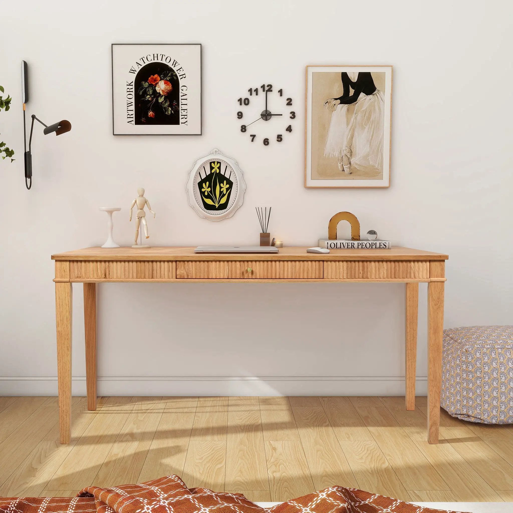 Dumont - Modern Farmhouse 1 Drawer Fluted Home Office Writing Desk - Natural Blonde by HouseOfZazla