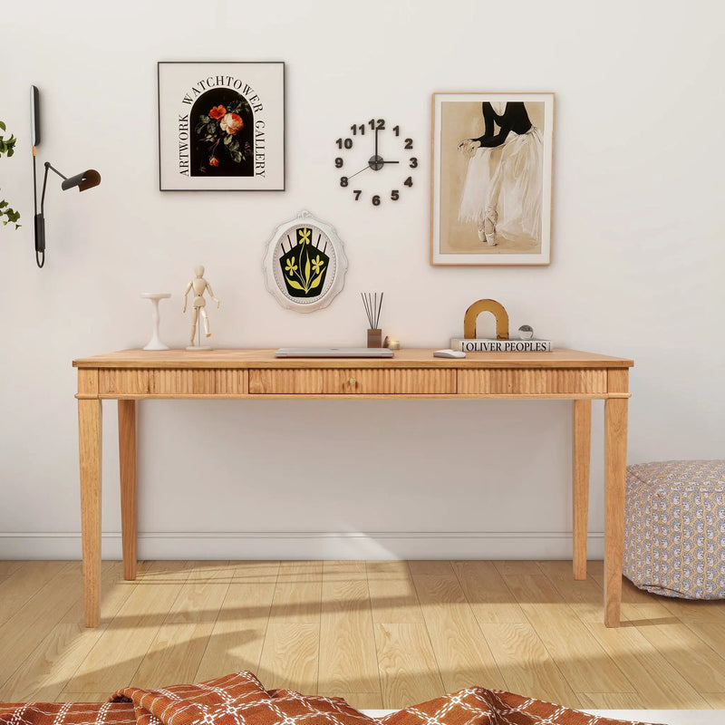 Dumont - Modern Farmhouse 1 Drawer Fluted Home Office Writing Desk - Natural Blonde by HouseOfZazla