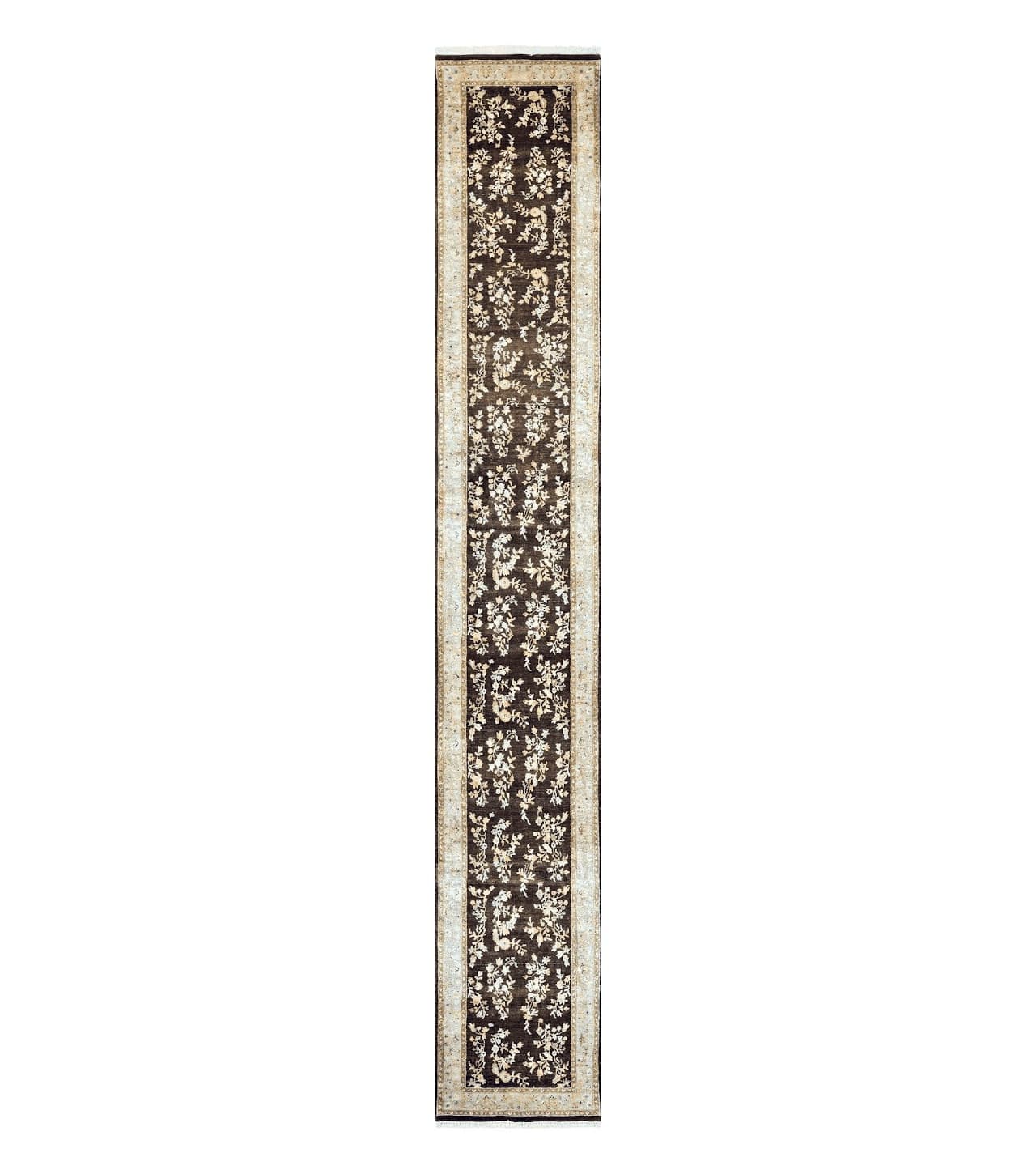 Peshawar Runner Rug 3 x 20, Wool Hand Knotted Vintage Pakistani Carpet, Brown & Taupe, Chobi Mahal Floral Rug, Extra Long Hallway Runner by Jewel Rugs