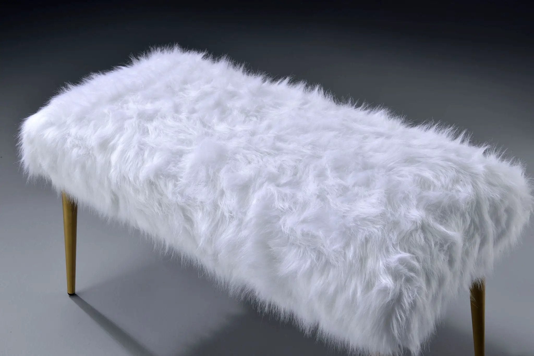 Bagley II Faux Fur Bench - White / Gold by HouseOfZazla