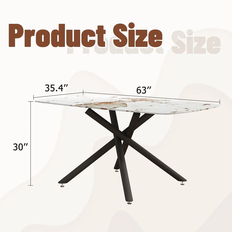 Luxurious Marble Patterned Dining Table With Metal Fork Legs