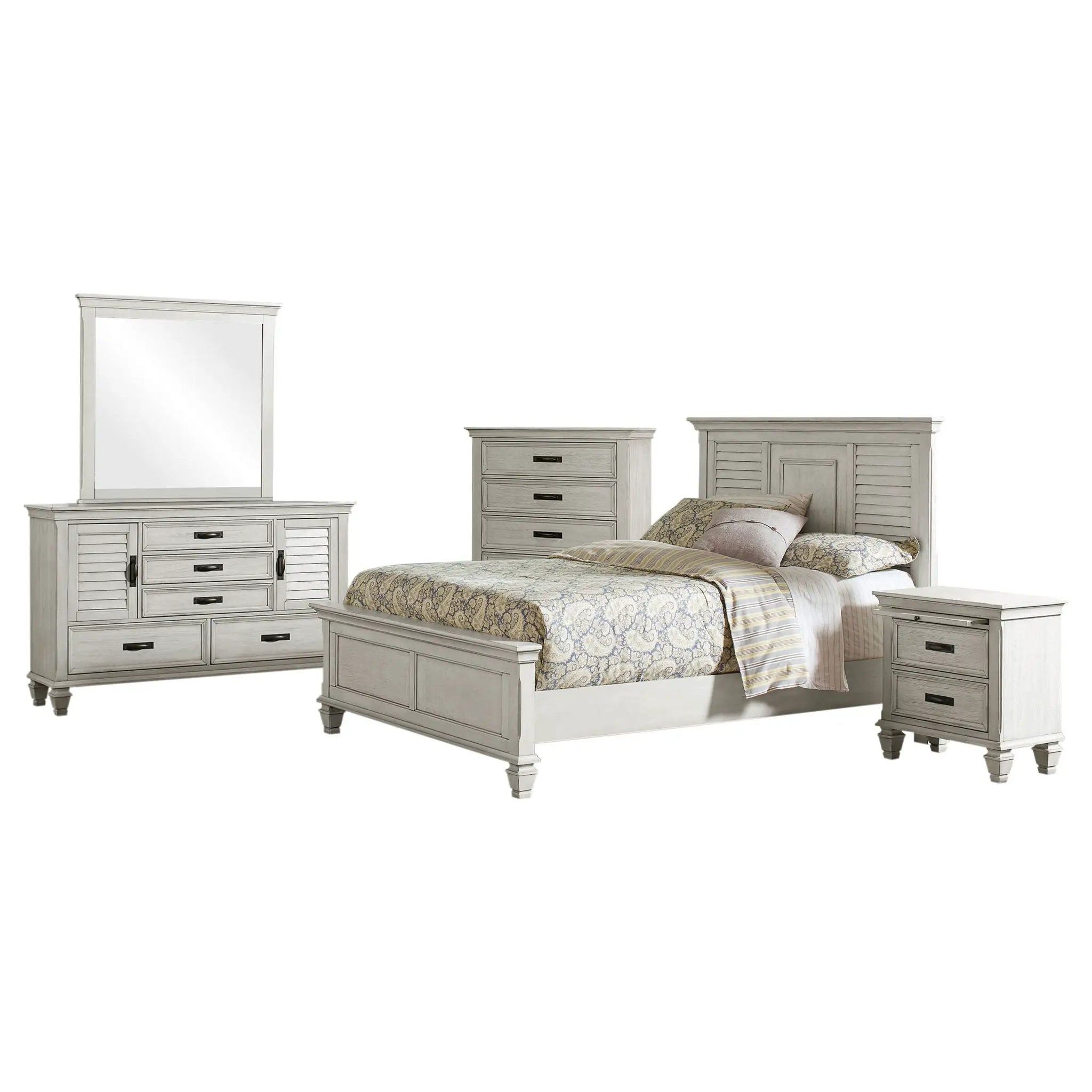 Franco 5-piece Eastern King Bedroom Set Distressed White by Unique Piece Furniture