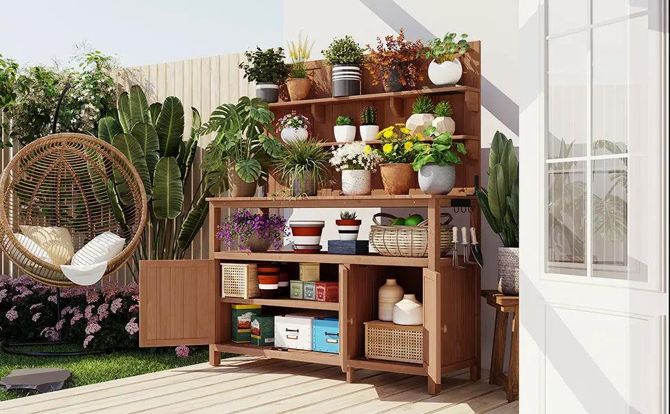 TOPMAX Potting Bench with Hutch, 50.2' Solid Fir Wood Garden Workstation by HouseOfZazla