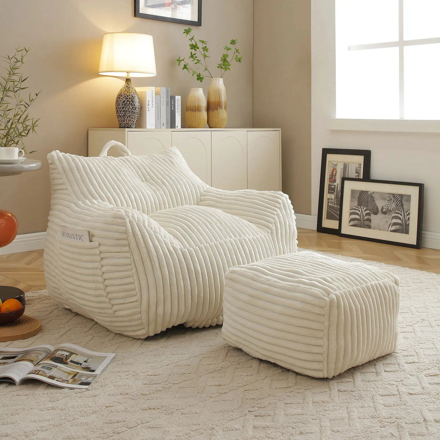 Giant Bean Bag Chair With Armrests And Footstool by HouseOfZazla