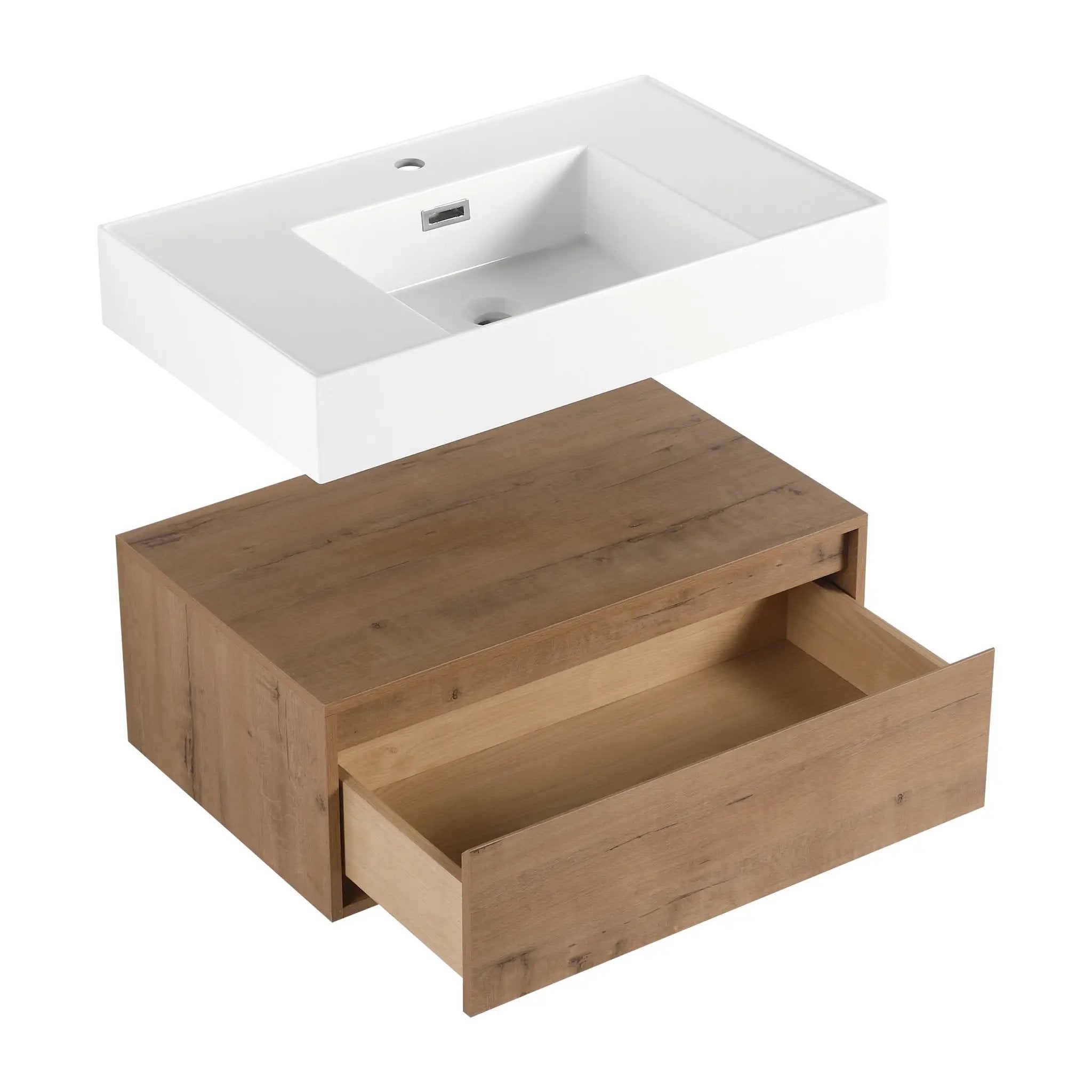 Wall Mounted Bathroom Vanity With Resin Sink And Soft Close Drawer In Imitative - Imitative Oak by HouseOfZazla