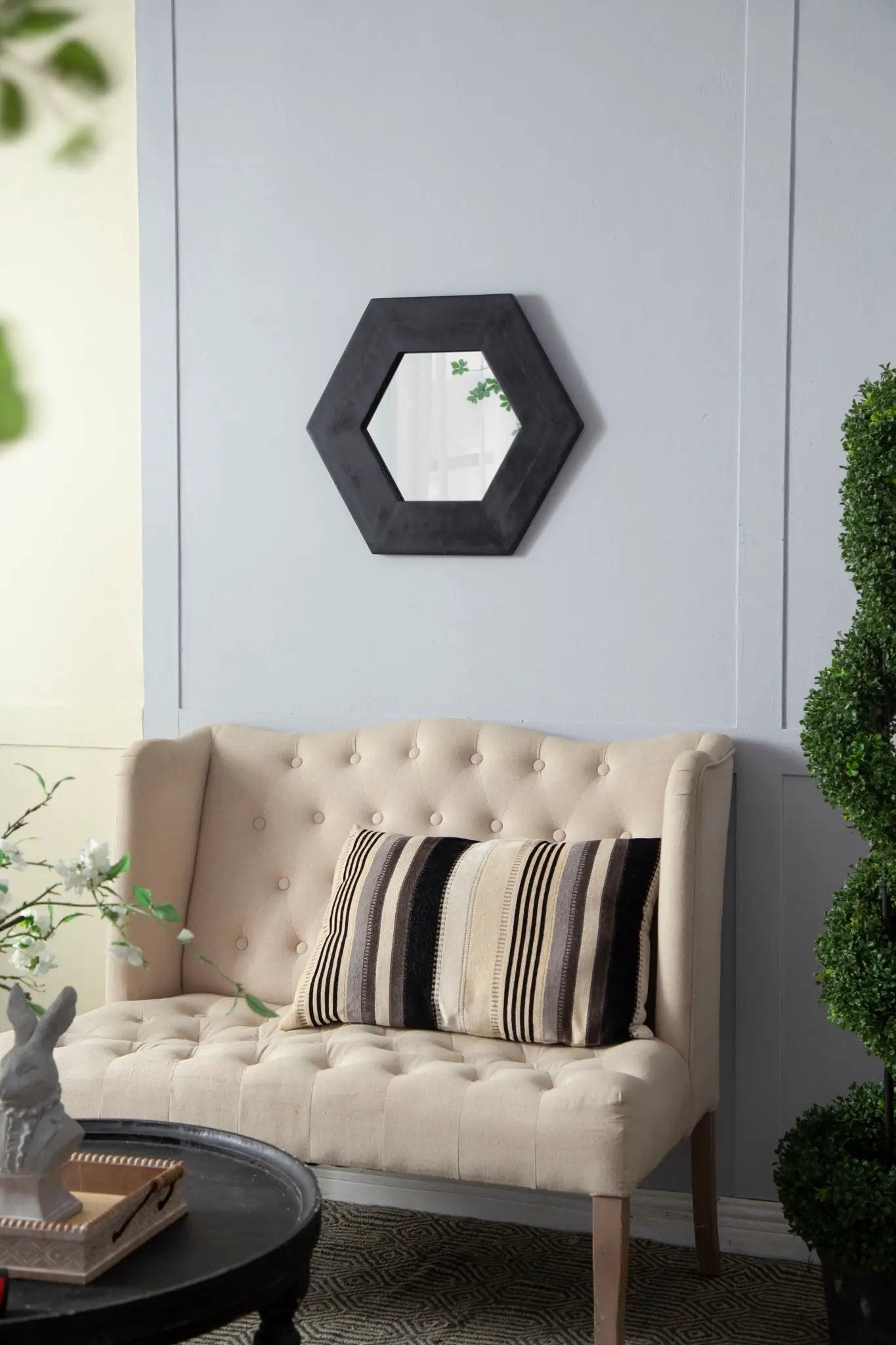 Hexagon Mirror With Natural Wood Frame, Wall Decor For Living Room Bathroom Hallway by Unique Piece Furniture